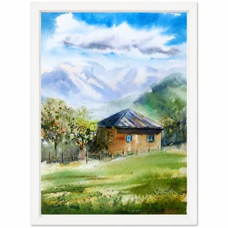 تابلو نقاشی آبرنگ خانه روستایی